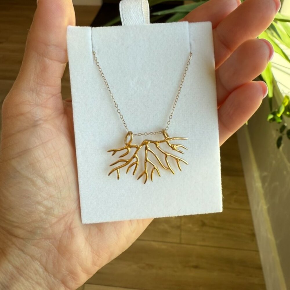 Tuning Fork Bryozoan Necklace - Gold - Picture 7 of 14